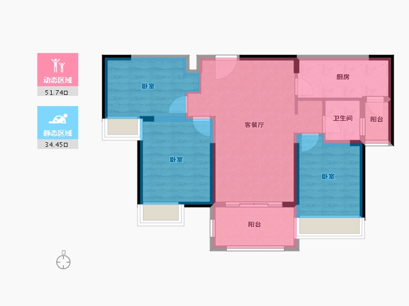 湖北省-荆门市-洋丰·象山玉园-76.62-户型库-动静分区