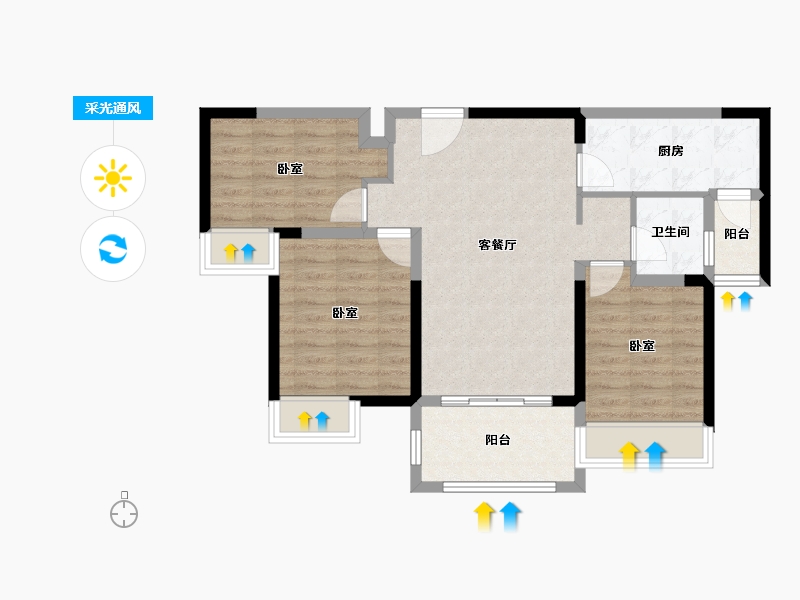 湖北省-荆门市-洋丰·象山玉园-76.62-户型库-采光通风