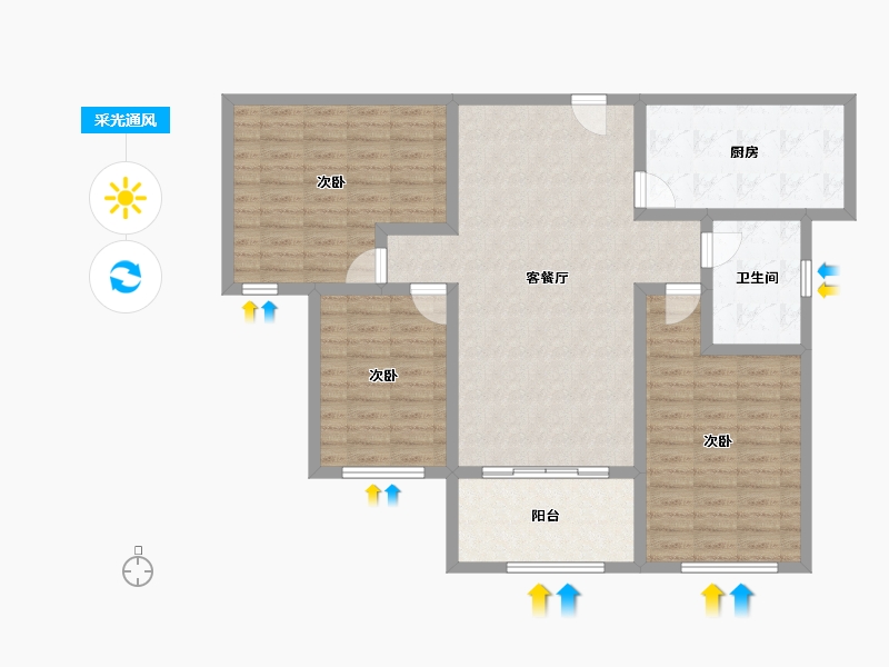 山东省-济宁市-水岸雅居-105.04-户型库-采光通风