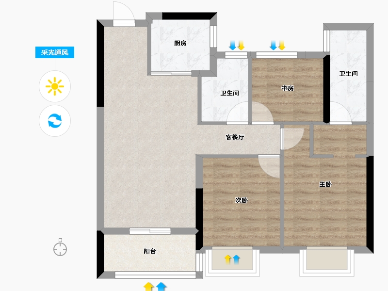 浙江省-嘉兴市-绿城华景川蘭园-70.80-户型库-采光通风