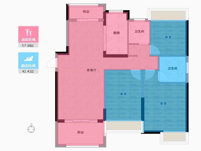 湖北省-荆门市-洋丰·象山玉园-90.74-户型库-动静分区