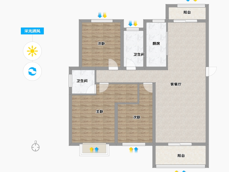 山东省-菏泽市-恒正福门里-112.86-户型库-采光通风