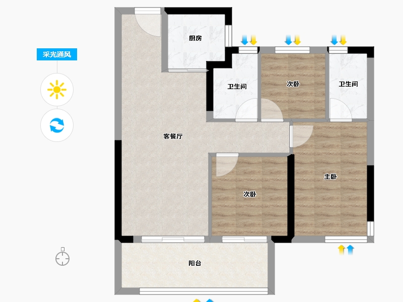 福建省-莆田市-玖玺正荣府3期-74.40-户型库-采光通风