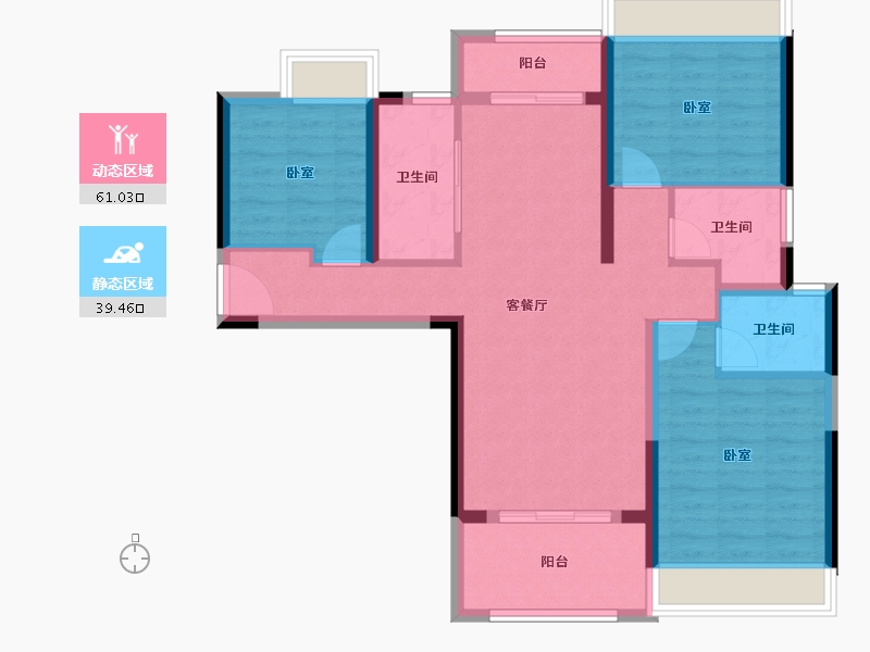 湖北省-荆门市-洋丰·象山玉园-89.63-户型库-动静分区