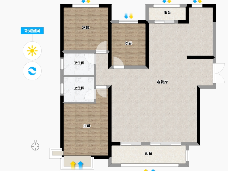 陕西省-渭南市-添康富士城-114.90-户型库-采光通风