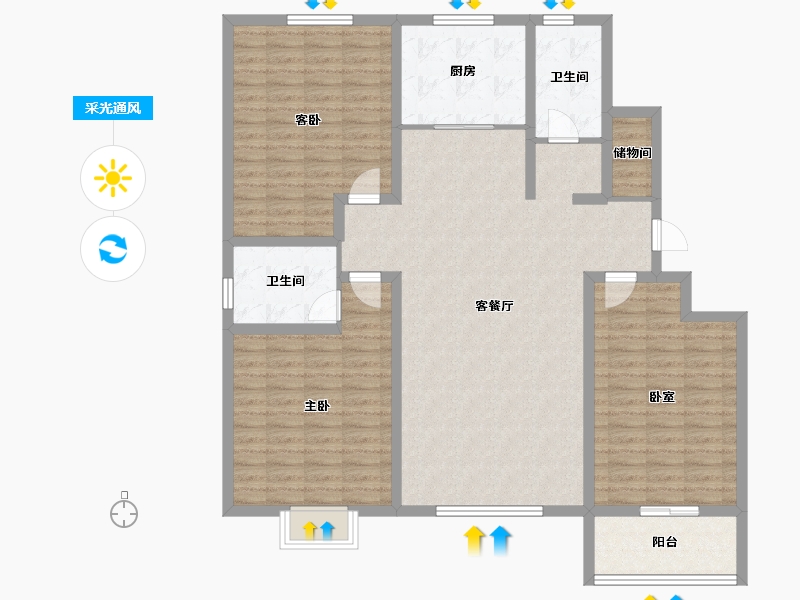 山东省-潍坊市-九州方园国际-134.61-户型库-采光通风