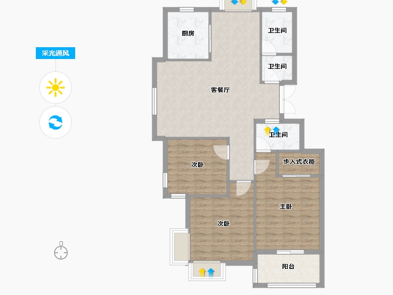 湖北省-荆门市-凯凌·香格里拉三期-95.42-户型库-采光通风