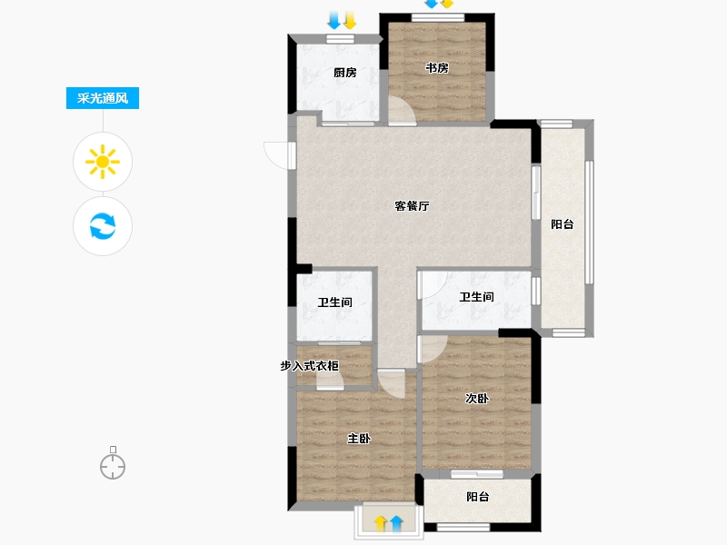 浙江省-嘉兴市-绿城华景川蘭园-90.45-户型库-采光通风