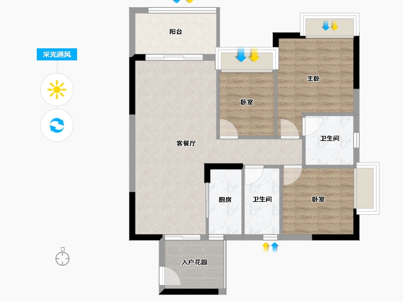 广东省-江门市-蓬江玉圭园-79.82-户型库-采光通风