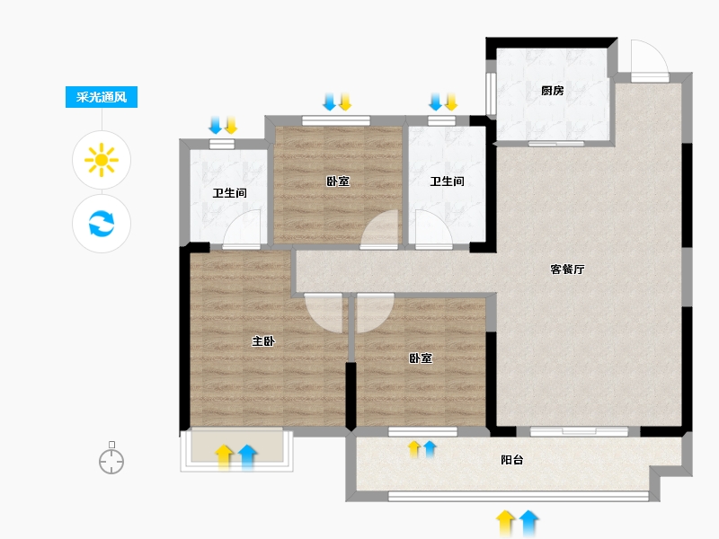 湖北省-荆州市-九坤锦沙澜台-96.80-户型库-采光通风