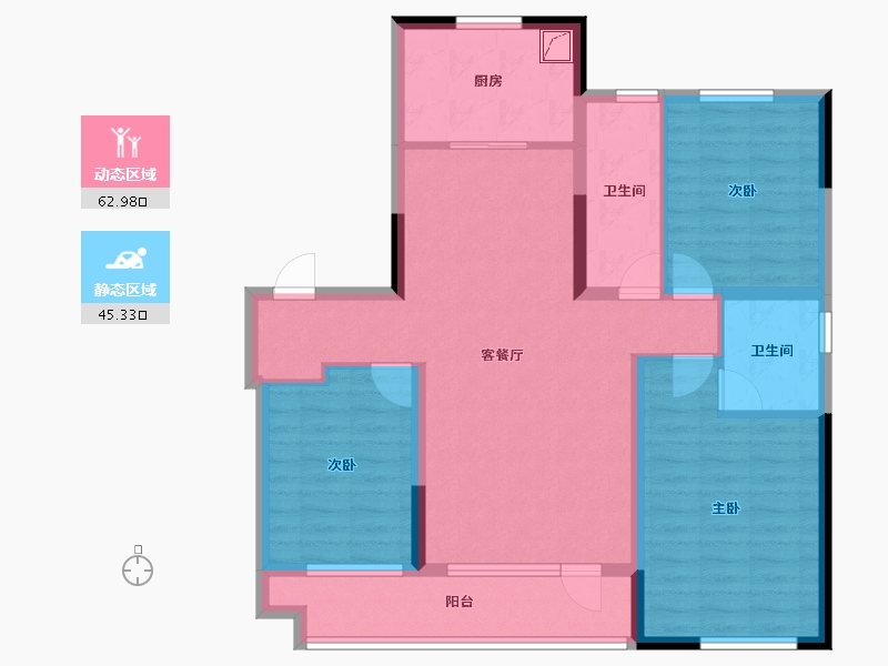 辽宁省-锦州市-碧桂园·锦绣西湖·前程-95.97-户型库-动静分区