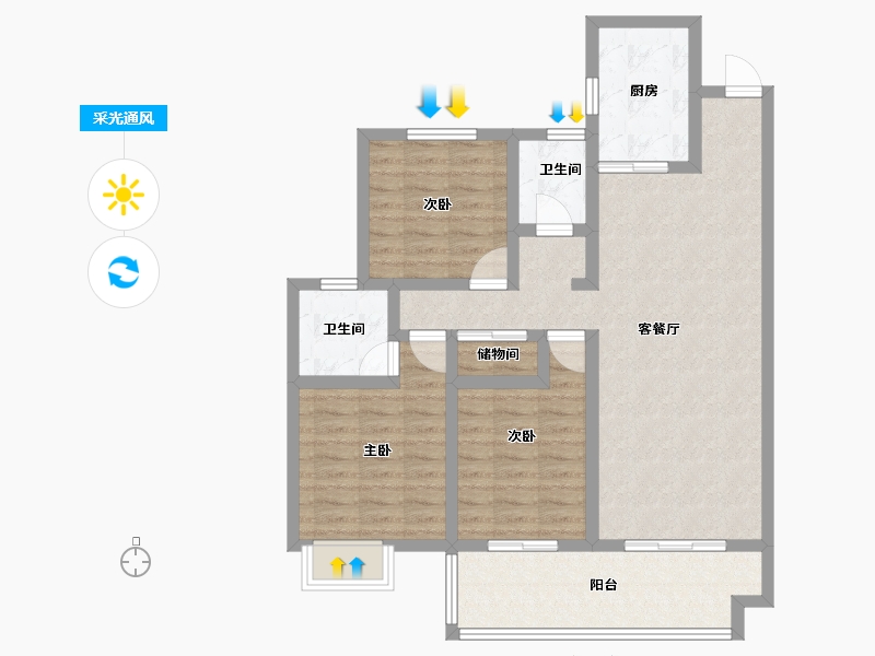 安徽省-宿州市-万成·桂花园-91.00-户型库-采光通风