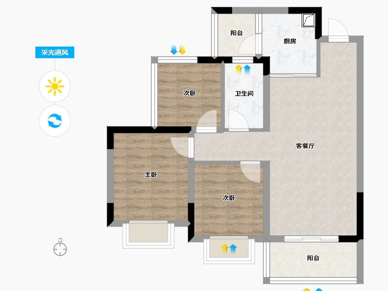 四川省-内江市-邦泰·大学城1号-65.50-户型库-采光通风