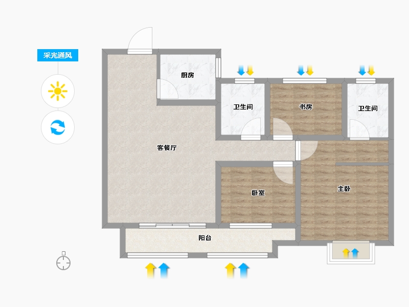 山东省-济宁市-绿郡公馆-96.95-户型库-采光通风