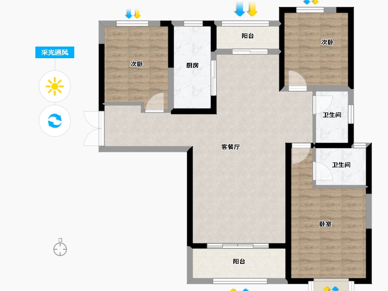 陕西省-渭南市-添康富士城-104.82-户型库-采光通风