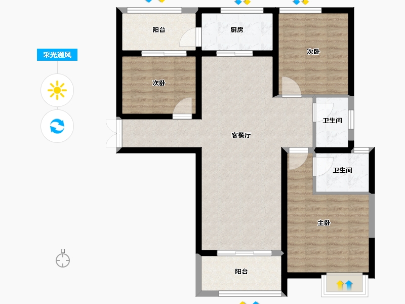 陕西省-渭南市-添康富士城-96.80-户型库-采光通风