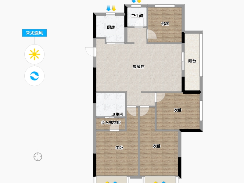 浙江省-嘉兴市-绿城华景川蘭园-104.43-户型库-采光通风