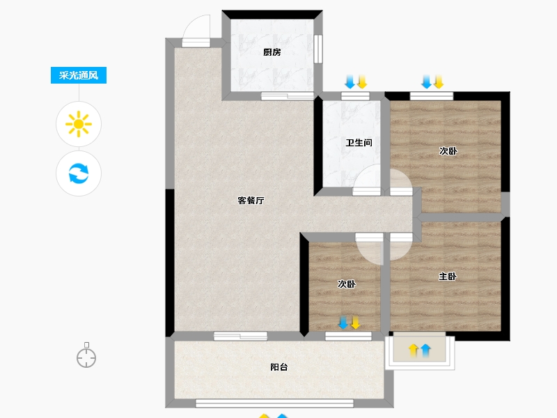 湖北省-荆门市-众和月湖壹品-74.39-户型库-采光通风