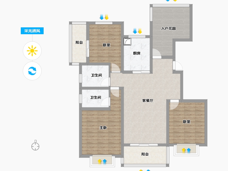 山东省-烟台市-日昇山水苑-108.00-户型库-采光通风