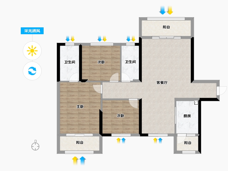 湖南省-株洲市-顺凯公馆-105.30-户型库-采光通风