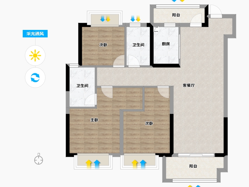 湖北省-潜江市-卓尔潜江客厅-95.22-户型库-采光通风