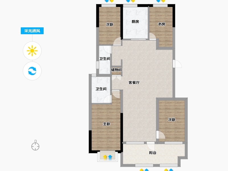 山东省-烟台市-中房福莱盛景-113.34-户型库-采光通风