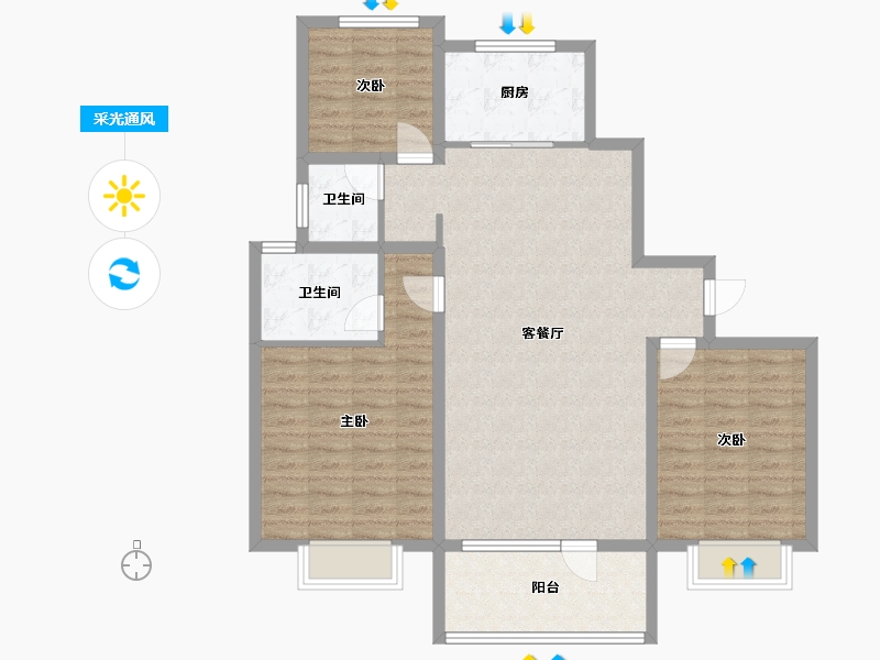 山东省-济宁市-九巨龙龙城华府-105.15-户型库-采光通风