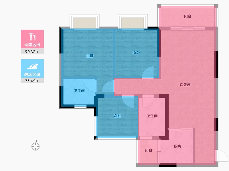 四川省-内江市-恒信·水岸名邸-75.87-户型库-动静分区