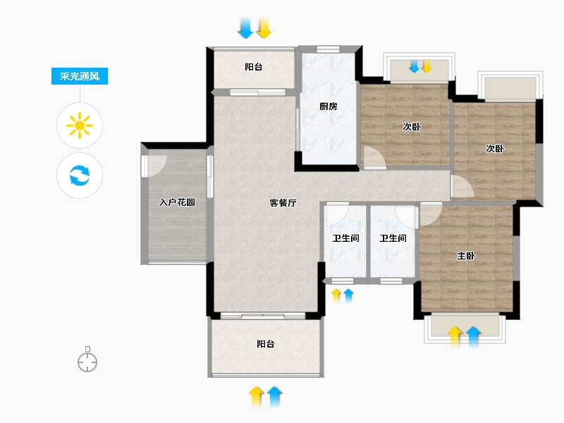 广东省-江门市-蓬江玉圭园-98.79-户型库-采光通风