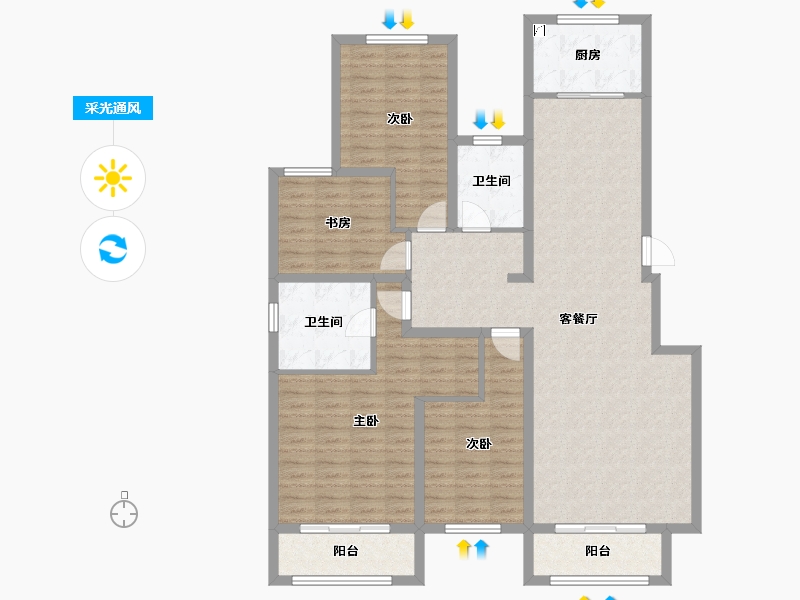 河南省-开封市-橄榄城·璟院-128.76-户型库-采光通风