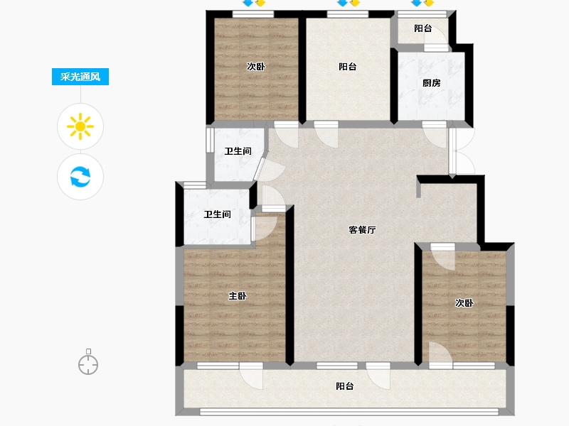 河北省-唐山市-凤城·凯旋公馆-134.00-户型库-采光通风