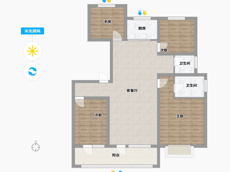 山东省-济宁市-九巨龙龙城华府-109.44-户型库-采光通风