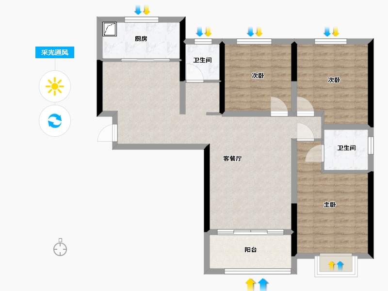 甘肃省-庆阳市-山水观园-102.00-户型库-采光通风