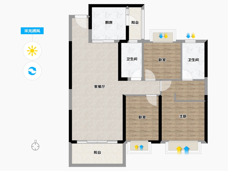 山东省-济宁市-济宁恒大御峰-104.52-户型库-采光通风