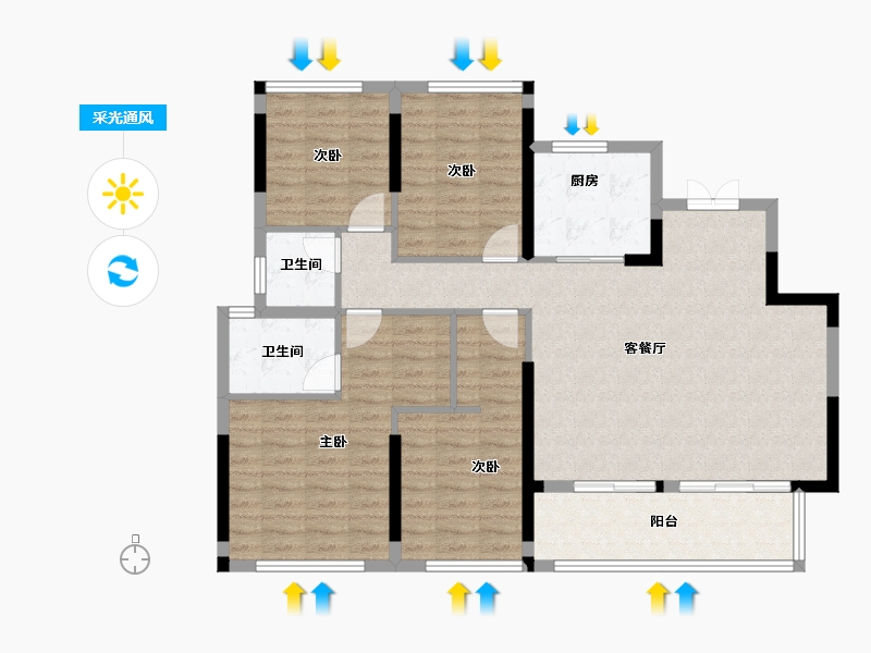 福建省-福州市-中茵天俊玖珑台-108.00-户型库-采光通风