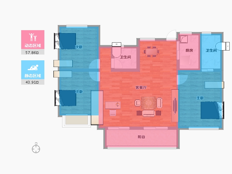 福建省-福州市-平潭正荣府-90.40-户型库-动静分区