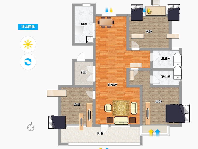 山东省-济宁市-保利时光印象-111.19-户型库-采光通风