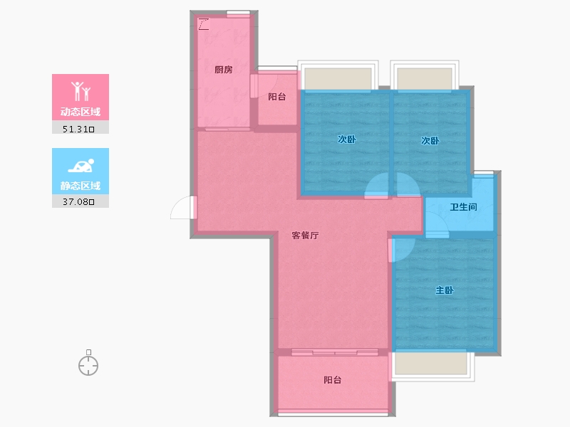 湖北省-十堰市-十堰恒大城·雲境-78.62-户型库-动静分区