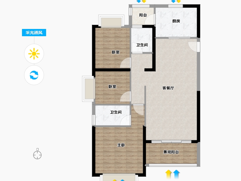 山东省-济宁市-济宁恒大御峰-104.32-户型库-采光通风