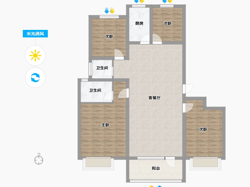 山东省-济宁市-九巨龙龙城华府-111.53-户型库-采光通风