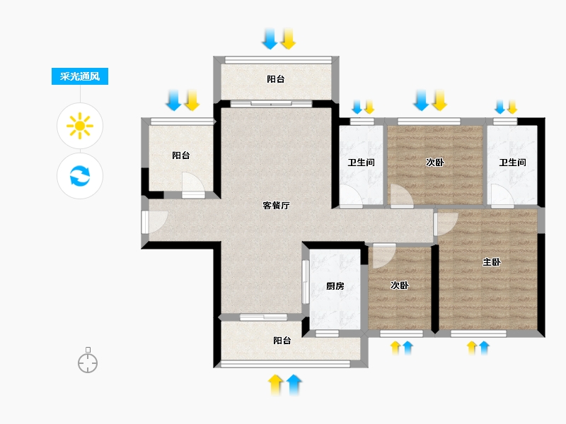 广西壮族自治区-钦州市-敏捷珑玥湾-91.47-户型库-采光通风