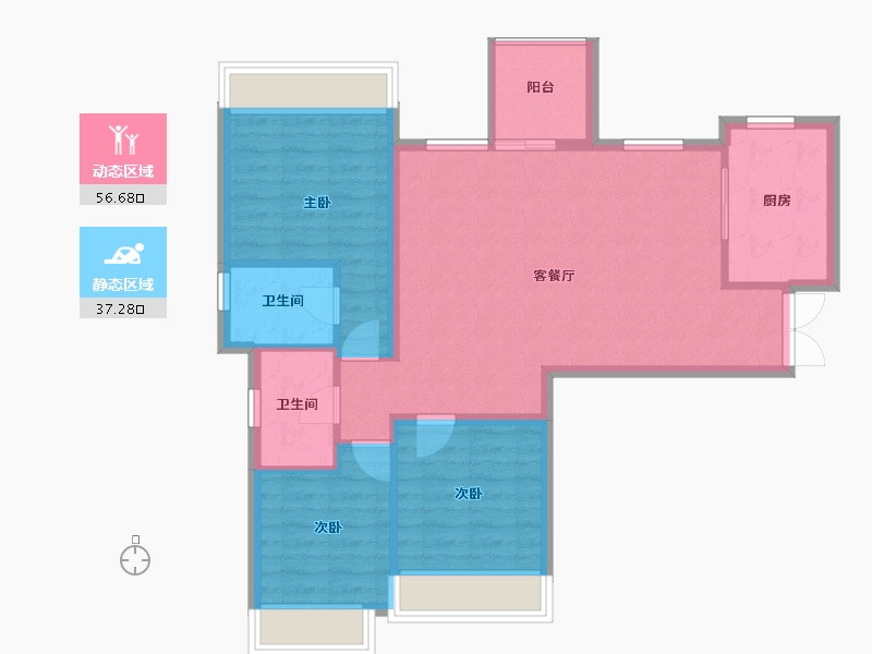 四川省-攀枝花市-龙信·翡翠湾-85.04-户型库-动静分区