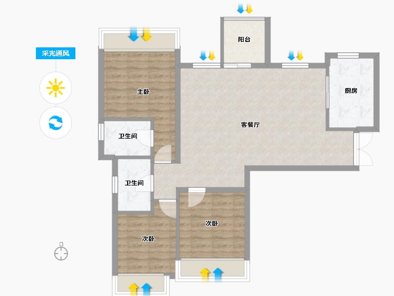 四川省-攀枝花市-龙信·翡翠湾-85.04-户型库-采光通风