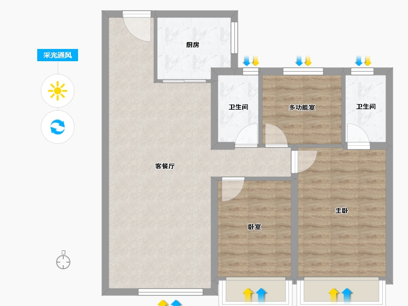 内蒙古自治区-赤峰市-碧桂园天玥湾-74.19-户型库-采光通风