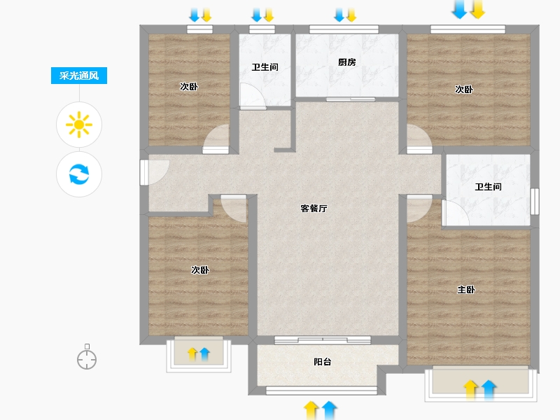 山东省-济宁市-皇营东郡-104.00-户型库-采光通风