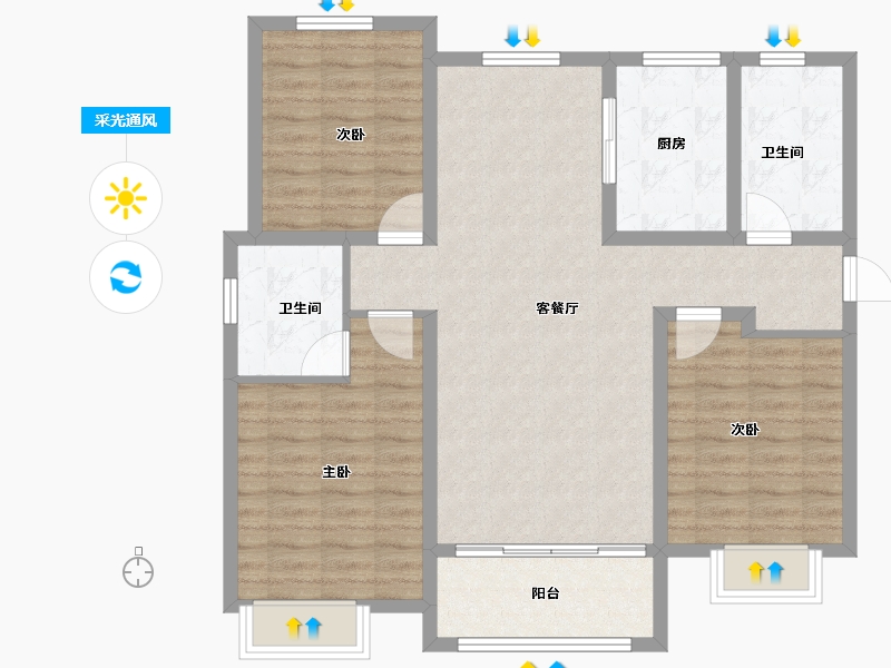 陕西省-渭南市-汇邦沋河瑞府-100.80-户型库-采光通风