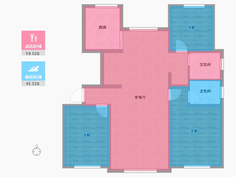 内蒙古自治区-赤峰市-崇德园-91.65-户型库-动静分区