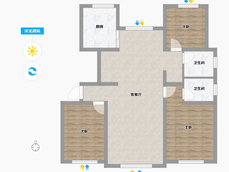 内蒙古自治区-赤峰市-崇德园-91.65-户型库-采光通风