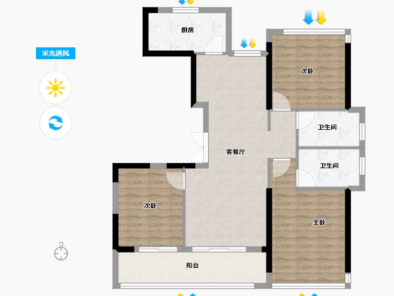 福建省-福州市-中茵天俊玖珑台-96.00-户型库-采光通风