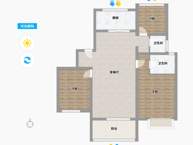 山东省-济宁市-九巨龙龙城公馆-100.96-户型库-采光通风